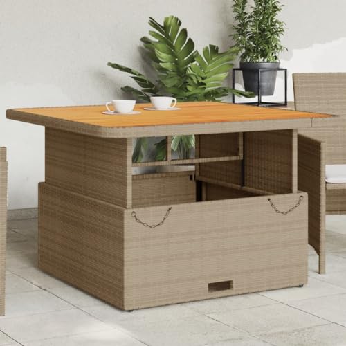 Jiangboyue-368274 Table de jardin en polyrotin et bois d'acacia Beige 110 x 110 x 71 cm
