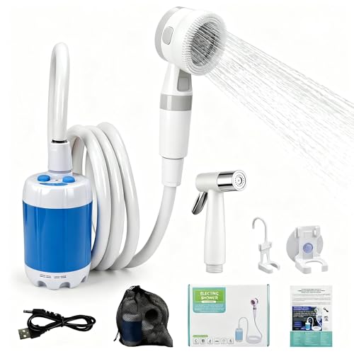 VIVSENS Tragbare CampingDusche mit Aufladbarer Pumpe - Dualer Wassermodus (Hochdruck & Sanft), Ideal für Auto, Haustier & Outdoor, inkl. Duschkopf, 2m Schlauch, Hochdruckdüse & Langlauf-Akku