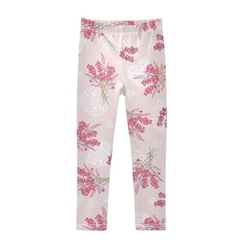 Lilac Flowers Girls Leggings,Workout Leggings for Girls Toddler Athletic Legging Size for 3-10T