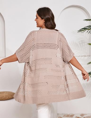 Image of Summer Crochet Cardigan Plus Size Women Short Sleeve Open Front Knitted Cardigans Lightweight Cover Up for Beach