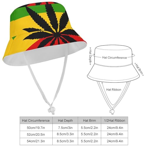 Rastafari Flag with Cannabis LeafChildren's Bucket Hat for Boys and Girls, Breathable Summer Beach Hat50cm2
