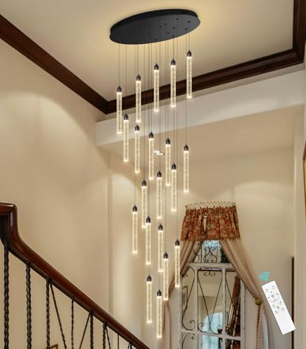 Image of 20-Lights Chandelier LED Dimmable Chandeliers for Entryway Flush Mount Ceiling Pendant Light Fixture Crystal Chandeliers for Living Room Black Finished Lighting Modern 156in High Ceiling Chandelier