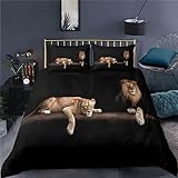 Generisch LöWe Bettwäsche 155x220 3teiling Wildtiere 1 Bettbezug 155x220cm + 2 Kissenbezüge 80X80 cm Bettwäsche-Sets Kuschelige Mikrofaser mit Reißverschluss K1977