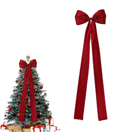 Vulaop Lazo rojo de Navidad de 120 cm – Lazo de terciopelo para punta de árbol de Navidad, lazos para árbol de Navidad, decoración lujosa para árbol de Navidad para corona/ventana/decoración del hogar