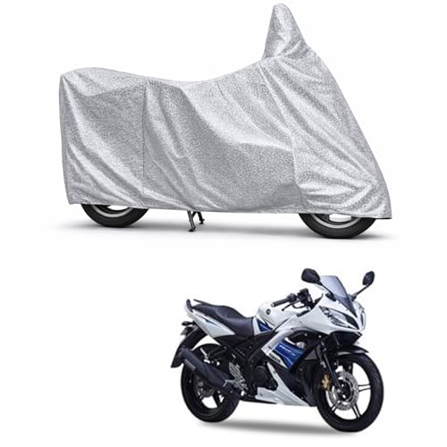 Image of 100% Waterproof Two Wheeler Body Cover Multi Layered Fabric Designed for Yamaha YZFR15S | Belt Buckle Lock | Silver Mag