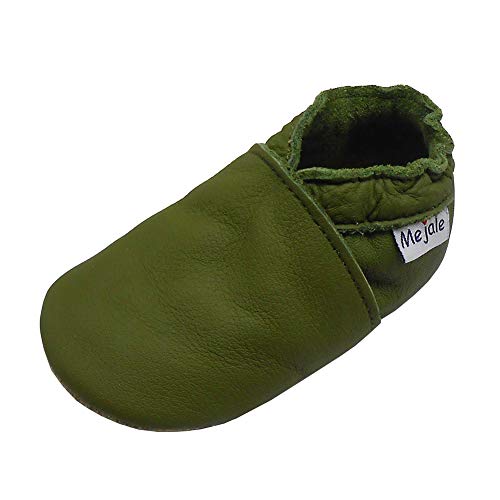 Baby Newborn Infant Leather Shoes Soft Sole Leather Shoes Boys Girls Moccasins Toddler Walker Slippers Unsex Dark Green Shoes(12-18 Month)