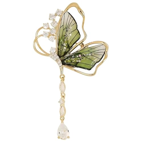 Image of Green Butterfly high-end Brooch, high-end Feeling Brooch, Exquisite Tassel, Dragonfly Metal Chest Flower, Personalized Accessory