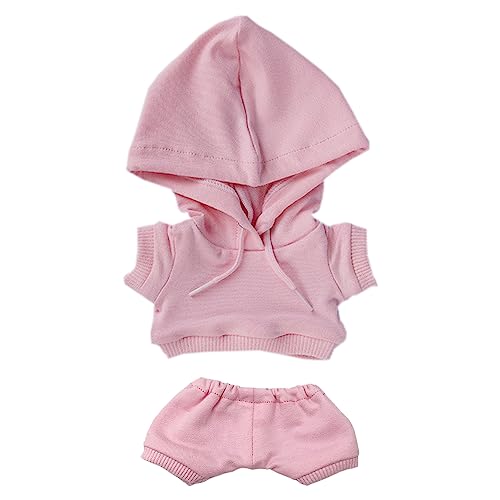 Image of niannyyhouse 10cm Plush Doll Clothes Elastic Solid Sportswear Suits Hoodie Pants Soft Stuffed Plush Toy Dress Up Accessories (Pink, 10cm)