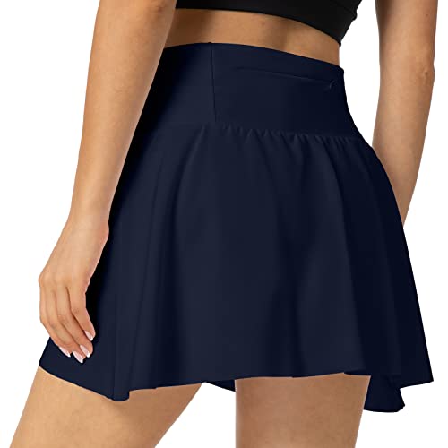 Haowind High Waisted Tennis Skirts For Women Flowy Layered Golf Skort With Liner Shorts Workout Athletic Skirts With Pockets (Navy Blue M) #TOP1