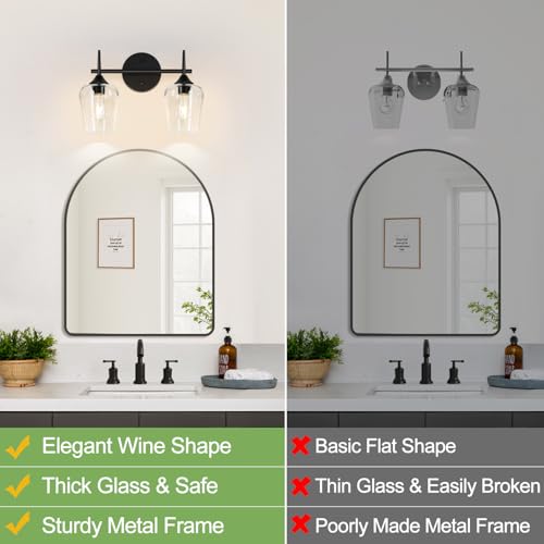 Image of MOKATNG 2-Light Bathroom Light Fixtures, Black Vanity Lights for Bathroom with Clear Glass, Bathroom Lighting Fixtures Over Mirror, Modern Wall lamp for Cabinet Hallway
