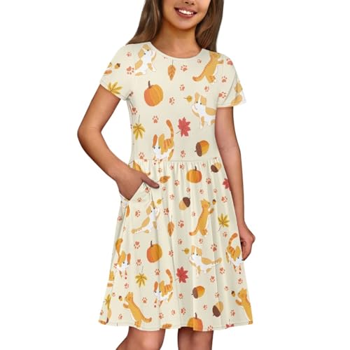 Image of Short Sleeve Dress for Girls with Pockets Cute Toddler Girl Clothes Summer 2-12