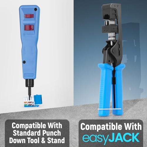 Image of Everest 90 Degree RJ45 cat6 Keystone Jacks Slim Profile 100-Pack Blue | Compatible with 90 Angled Speed Termination Tool - easyJACK (B094WB91H3)