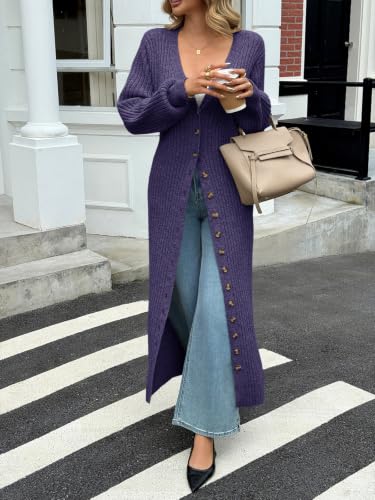 Image of Saodimallsu Womens Long Duster Cardigans Button Down Maxi Sweater Dress