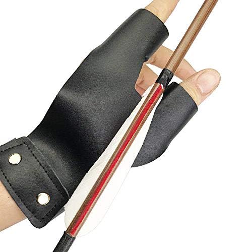 ZSHJGJR Archery Hand Guard Leather Finger Protector Traditional Longbow Glove Protective Gear for Hunting Shooting Left Hand (Black)