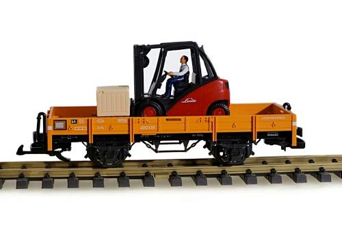 Preisvergleich Produktbild LGB Niederbordwagen, Hellbraun- organge, beladen mit Gabelstabler