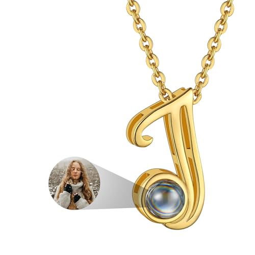 Custom4U Personalized Initial Picture Necklace for Women, Projection Necklace with Picture Inside, Gold/Silver Letter Pendant Necklace, Custom Photo Gifts for Mom Wife Birthday Valentines Go