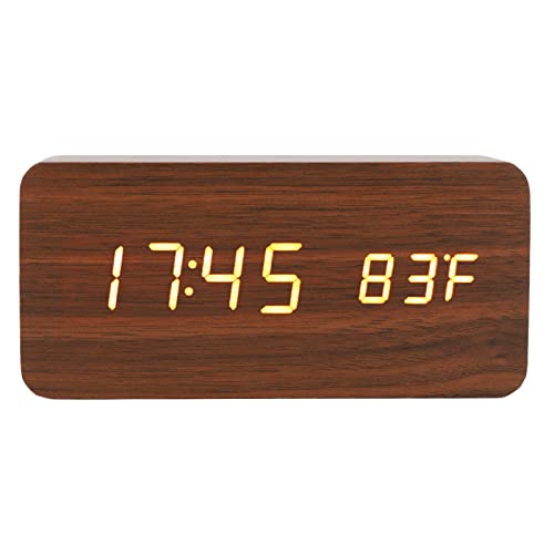 La mejor comparación de Despertadores electrónicos Top 5. 48 Wisoqu Reloj Despertador Electrónico, Pantalla Ancha LED Decorativa, Reloj Digital de Madera, Brillo de 3 Niveles con Pantalla de Temperatura y Humedad para Oficina
