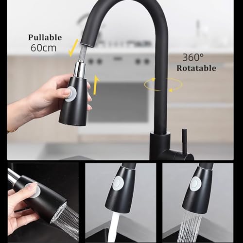 Fregadero grande de dos senos en acero negro 82x45x22cm con grifo extraíble 5