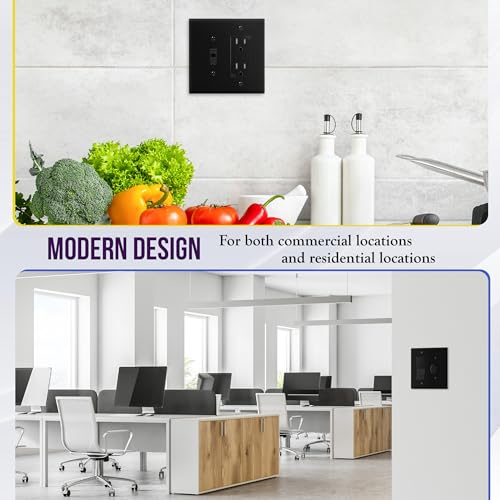 Image of ENERLITES Combination Toggle Light Switch /Decorator Light Switch Plate, Double Switch Wall Plate, Mid-Size 2-Gang 4.88 inch x 4.92 inch, Polycarbonate Thermoplastic, 881131M-BK, Black, 2 Pack