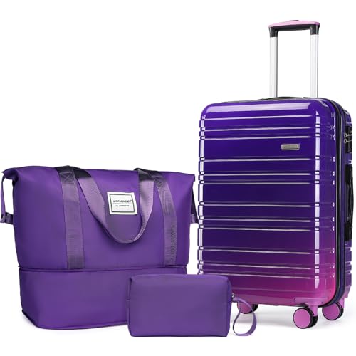 Image of LARVENDER Luggage Sets 3 Piece, 20 Inch Carry on Luggage 22x14x9 Airline Approved Hardside PC+ABS Suitcase Set with Spinner Wheels TSA Lock, Lightweight Luggage Set for Women, Midnight Berry