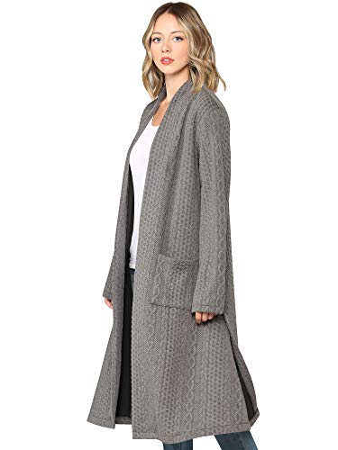 Made By Johnny Women's Casual Cozy Braided Open Front Long Pocket Cardigan Sweater