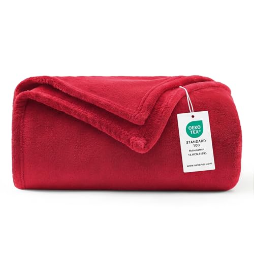 WAVVE Plaid Couverture Polaire Flanelle en Microfibre, Jeté de Canapé 130x150 Rouge, Couverture...
