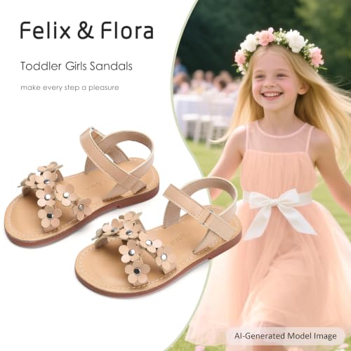 Image of Felix & Flora Toddler Girl Sandals -Flower Girl Dress Shoes Open Toe Little Kid Flats