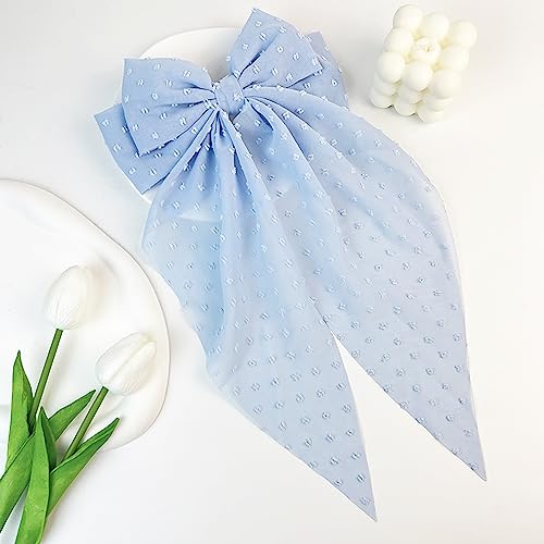 8 Inch Large Blue Hair Bow - Butterfly Knot With Long Tail, Metal & Fabric - Women's Fashion Hair Accessory, Large Hair Bows For Women Girls, Hair Bow Barrette Clip For Casual & Formal Events - 1 Pcs ( Blue) #TOP2