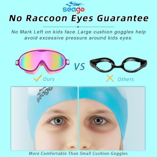image for Seago Kids Goggles for Swimming 2 Pack No Leaking Anti-Fog Outer Eye F