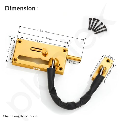 Image of Plantex Door Chain with Baby Latch /Door Chain Lock for Main Door /Latch Lock for Door /Heavy Duty Door Safety Guard Lock for Home, Hotel & Office Security - Pack of 1 (DTK-294-Gold)