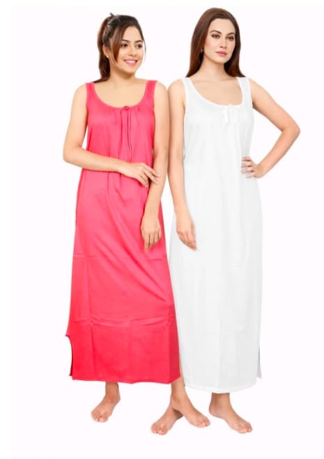 Image of Women's Sleeveless Maxi Night Dress, Spaghetti Strap Nighty, Comfortable Sleepwear Pack of 2