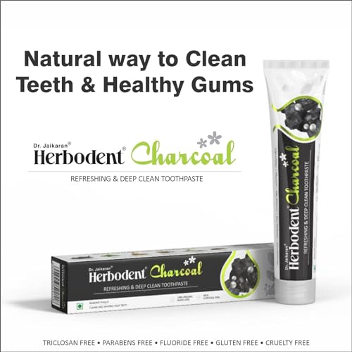 Image of Charcoal Toothpaste -100g Pack of 1 | Whitens Teeth & Fresh Breath: No Bleach, No Fluoride | Activated Bamboo Charcoal & Organic Herbs - Wheat Germ, Thyme, Clove