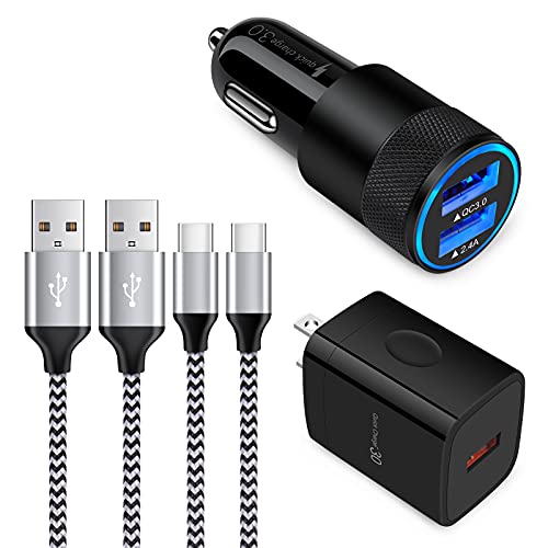 QC 3.0 Adapter 18W Fast Charging Charger Block USB C Car Charger Adapter 3ft Type C Cable for Samsung Galaxy S21 Ultra 5G S20 Note 20 A52 A72 A12 A32 A01 A21 A51 A50 A42 OnePlus Nord N200 5G Android