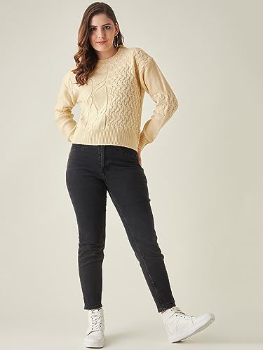 Image of Modeve Self Design Round Neck Casual Women Crop Top Sweater||Winterwear||
