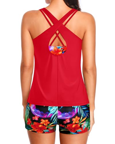 Image of Holipick 3 Piece Tankini Swimsuits for Women Tummy Control Bathing Suits Swim Tank Top with Bra Boy Shorts Teen Swimwear 2026