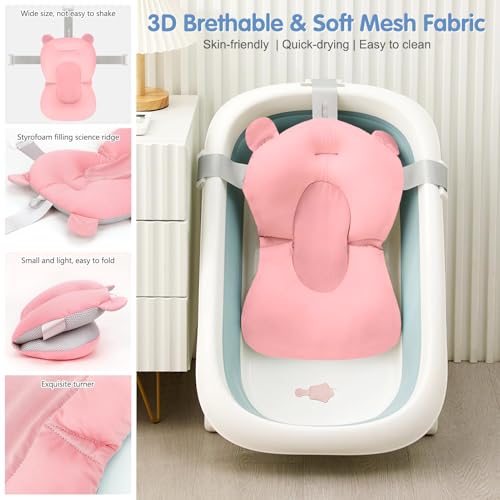 Image of Colorlife Baby Bath Seat Support Net Infant Bathing Seat Support Mat, Comfortable Adjustable Non-Slip Three-Pointed Baby Shower Net Bathtub Sit Up Mesh for Newborn 0-12 Months-Pink(No Bathtub)