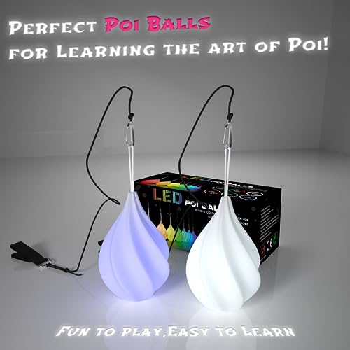 POITOI Led Poi Balls Glow Balls Soft Glow Poi Balls For Beginners & Professionals Rainbow Fade & High Strobe Spinning Led Glow Toy Light Up Balls 1X Pair Glow Poi Balls