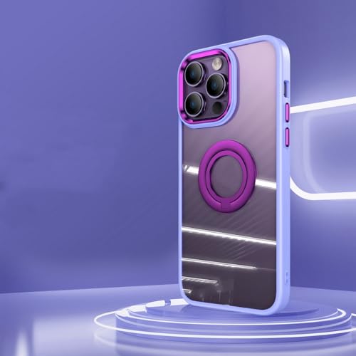 Étui d'armure pour iPhone 13 avec support anneau et dos HD transparent violet clair