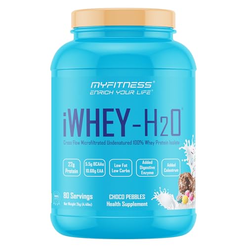 Image of Myfitness iWhey H2O | 88% Protein Per Serving | 100% Whey Protein Isolate | Added Colostrum | Added Digestive Enzymes | Whey Protein Powder (Choco Pebbles, 2kg (80 servings))