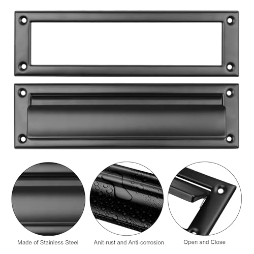 Abeicy 1 Pack 13inch Mail Slot, Stainless Steel Mail Slot Cover for Front Door to Keep Mails Intact, Black