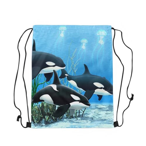 Erosebridal Cute Dolphin Draw String Back Bag 13X15.7,3D Kawaii Dolphin String Backpack,Underwater World Drawstring Backpack,World Oasis Drawstring Bags For Sport Gym Swim Yoga,Foldable3