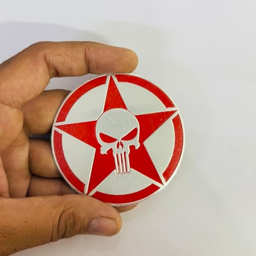 Image of Emblems for Car & Bike Metal Lo.go and Grill Me.tal Lo.go, Auto Accessories for Car Emblem 3D Badge Auto Racing Sport Sticker Grand Tourer Decal. (Chrome RED Round Punisher Slim Logo)