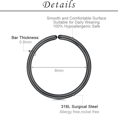 TOKRING 20G Nose Rings Hoops Nose Rings Studs for Nose Piercings Surgical Steel Nose Piercing jewelry for Women Men3
