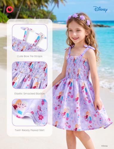 Image of Disney Princess Frozen Elsa Minnie Stitch Toddler Girl Dress Bow Tie Straps Smocked Summer Outfit Birthday Party Clothes 2-9Y