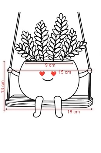 Image of Hanging Planter Pot with Swing, Cute Smiling Face Design | Heart Eyes, Decorative, Indoor & Outdoor Plant Holder