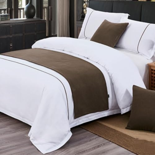 HSTANGKY Hotel Corredor De Cama Camino De Cama Color Sólido Doble Cara Cama Fin Throw Cubrecama Moderno Simple Cómodas Colchas Decoración-Brown||King 19.7 x 102.3