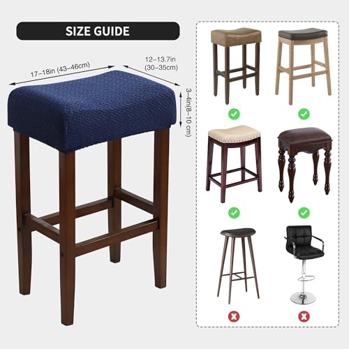 Image of Bar Stool Covers Rectangle Set of 4 Waterproof Navy Blue Jacquard Stretchable Backless Barstool Seat Cover Counter Bar Stool Slipcovers Washable