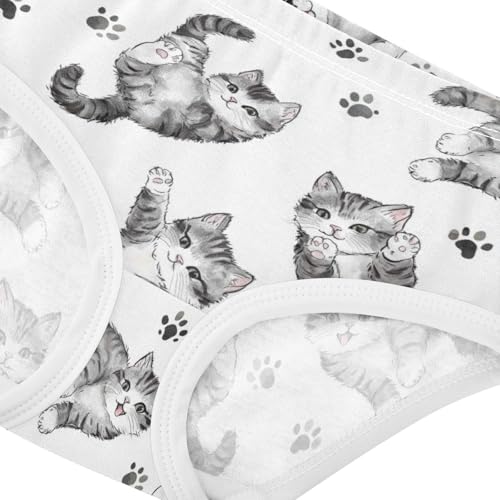 ZZKKO Gray Cat and Paw Girls Underwear Toddler Panties for Girls Comfort Brief Size 2-8T3