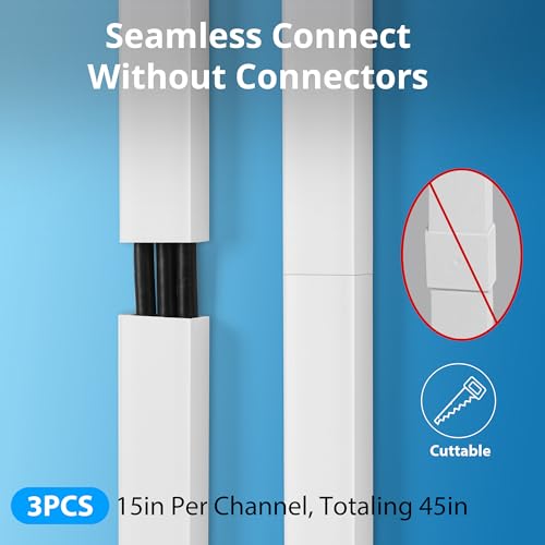 Image of ZhiYo 45 inch Cord Covers for Wires on Wall, White Cord Hider, 1.2 inch W x 0.7 inch H
