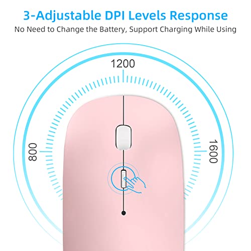 Image of Wireless Mouse for Laptop Cpmputer,Bluetooth Mouse for MacBook,Pink | Rechargeale Dual Mode(USB 2.4Ghz + Bluetooth 5.2) Silent Portable Cordless Mice with USB C Adapter